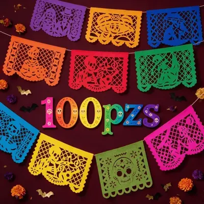 Papel Picado Colores Día De Muertos Decoración 100pz 36x25cm: foto de la publicación