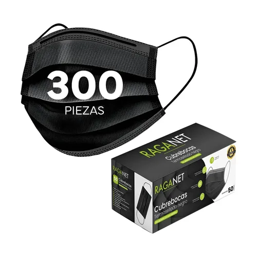 Cubrebocas tricapa termosellado negro, 300 piezas