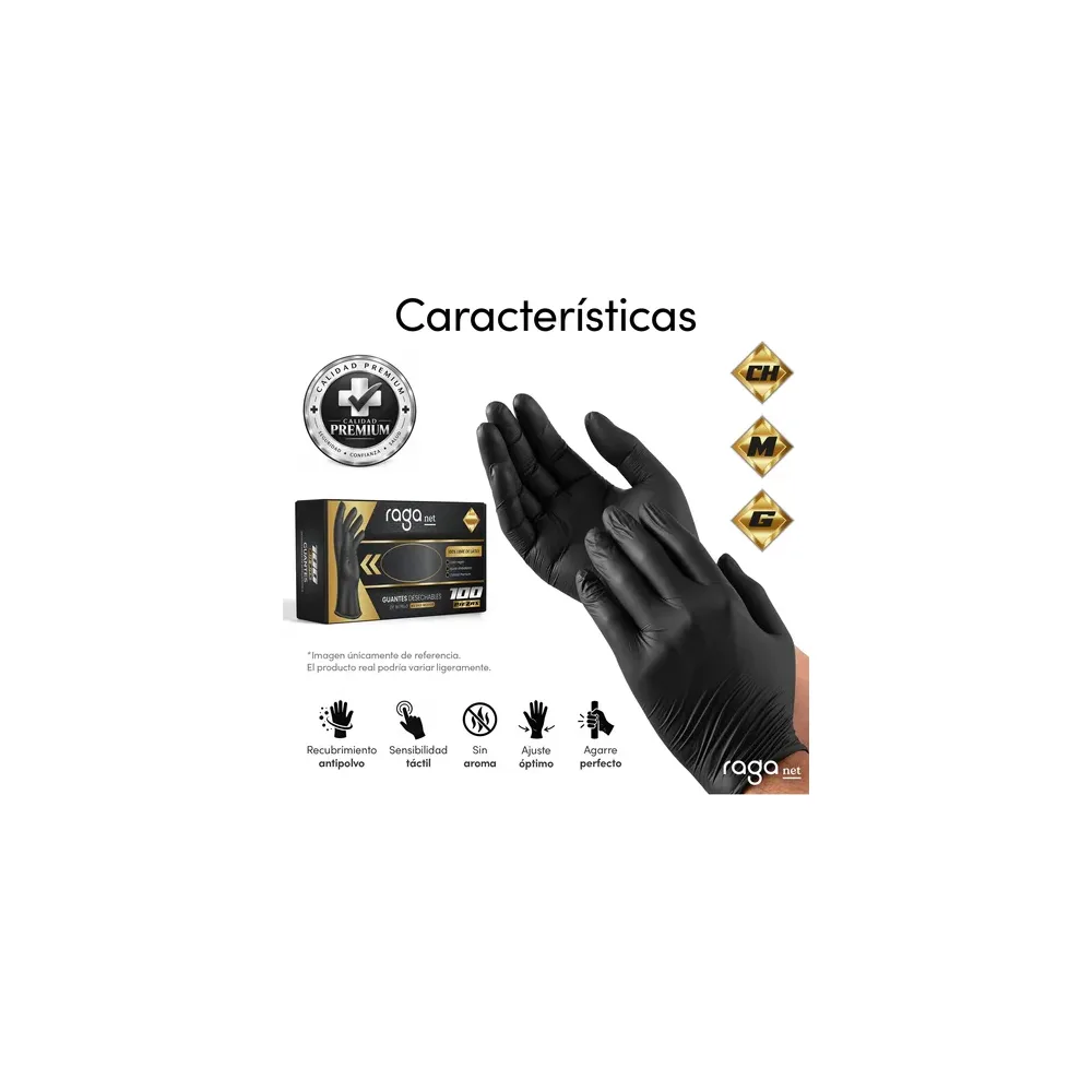 Guantes de nitrilo libre de látex, sin polvo, azul/negro, 100 pz (GEN TEK)