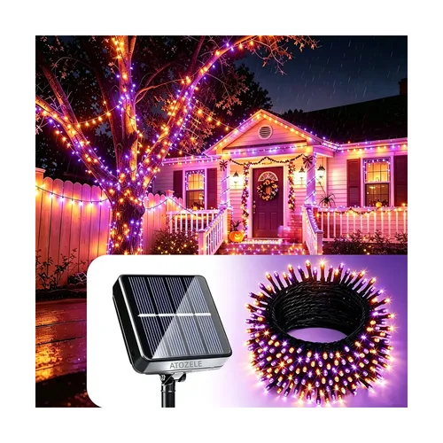 Cadena de luces LED solares 22 m, 200 LED, luz morada