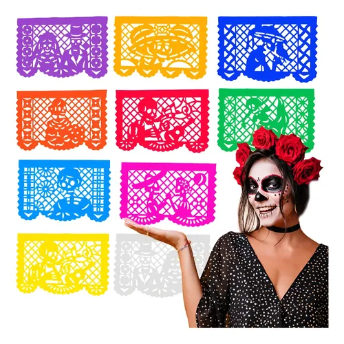 100 piezas de papel picado de colores, Día de Muertos, 36x24 cm