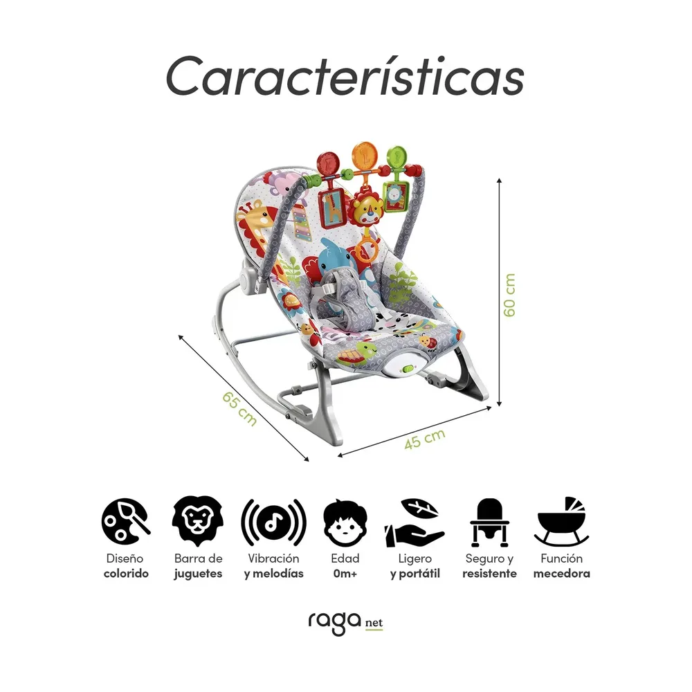 Rocker silla vibradora mecedora de bebé musical con juegos, color gris (Janzek)