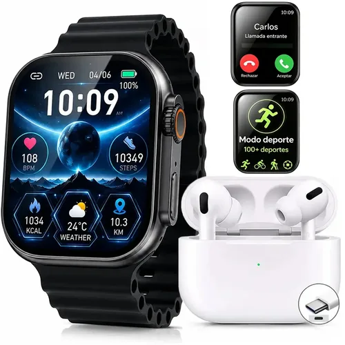 Combo 2 en 1: smartwatch con llamadas + audífonos inalámbricos FM-800